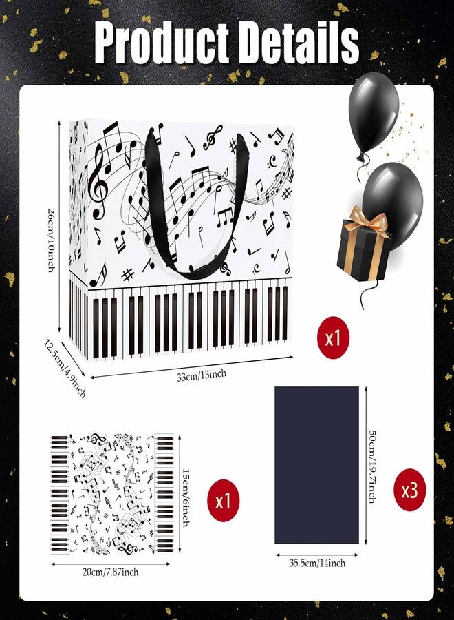 MUNILAIL 13 Inches Music Notes Gift Bag with Handle Tissue Paper and Greeting Card Musical Gift Bag for Boys Girls Birthday Party Baby Shower Music Themed Party Decorations Large Paper Bag - Image 3